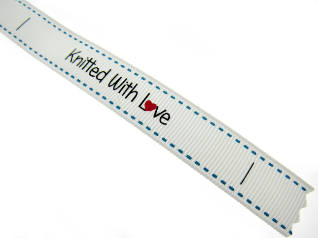 Bertie's White "Knitted With Love" - 16mm Wide - Grosgrain - SEBTB151