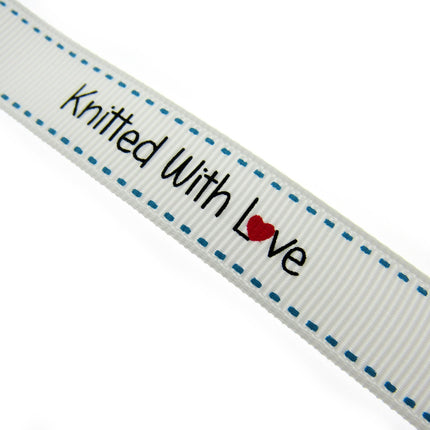 Bertie's White "Knitted With Love" - 16mm Wide - Grosgrain - SEBTB151