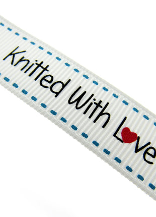 Bertie's White "Knitted With Love" - 16mm Wide - Grosgrain - SEBTB151