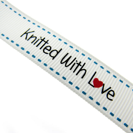 Bertie's White "Knitted With Love" - 16mm Wide - Grosgrain - SEBTB151