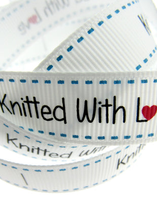 Bertie's White "Knitted With Love" - 16mm Wide - Grosgrain - SEBTB151