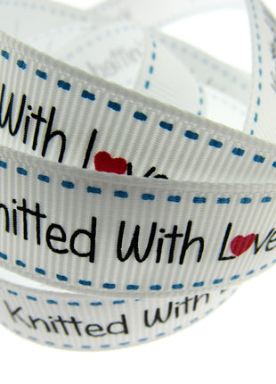 Bertie's White "Knitted With Love" - 16mm Wide - Grosgrain - SEBTB151