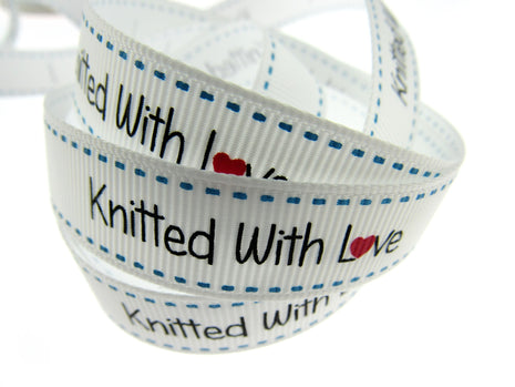 Bertie's White "Knitted With Love" - 16mm Wide - Grosgrain - SEBTB151