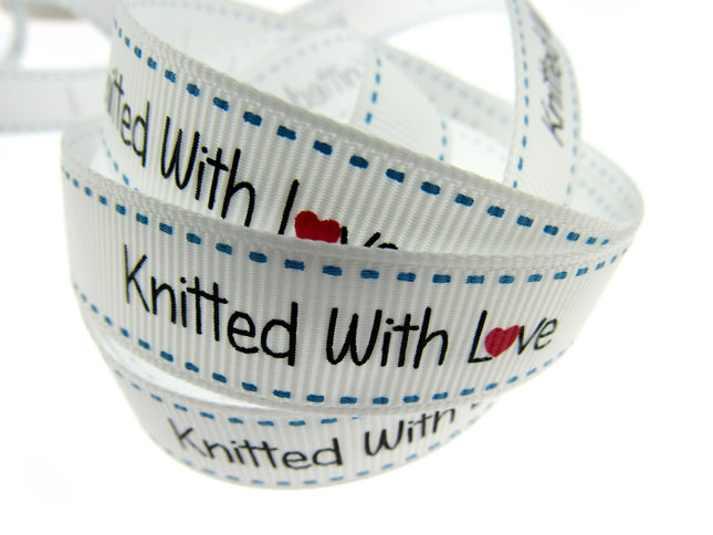 Bertie's White "Knitted With Love" - 16mm Wide - Grosgrain - SEBTB151