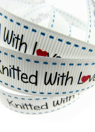 Bertie's White "Knitted With Love" - 16mm Wide - Grosgrain - SEBTB151