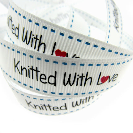 Bertie's White "Knitted With Love" - 16mm Wide - Grosgrain - SEBTB151