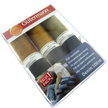 Gutermann Sewing Denim Thread Collection Professional Jeans Thread 6x100m Reels - ThreadandTrimmings