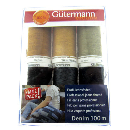 Gutermann Sewing Denim Thread Collection Professional Jeans Thread 6x100m Reels - ThreadandTrimmings