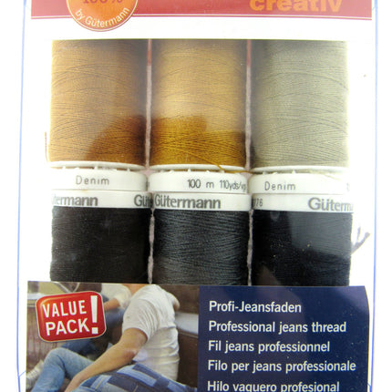 Gutermann Sewing Denim Thread Collection Professional Jeans Thread 6x100m Reels - ThreadandTrimmings