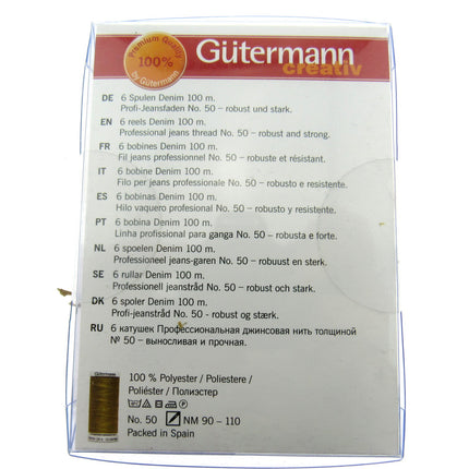 Gutermann Sewing Denim Thread Collection Professional Jeans Thread 6x100m Reels - ThreadandTrimmings