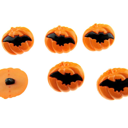 Halloween Pumpkin & Flying Bat Buttons - Size 20mm with Shank 585434 - ThreadandTrimmings