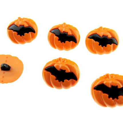 Halloween Pumpkin & Flying Bat Buttons - Size 20mm with Shank 585434 - ThreadandTrimmings