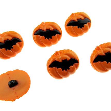Halloween Pumpkin & Flying Bat Buttons - Size 20mm with Shank 585434 - ThreadandTrimmings