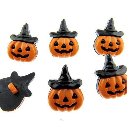 Halloween Pumpkin Buttons & Happy Smiley Face with Witches Hat 20mm Shank 612034 - ThreadandTrimmings