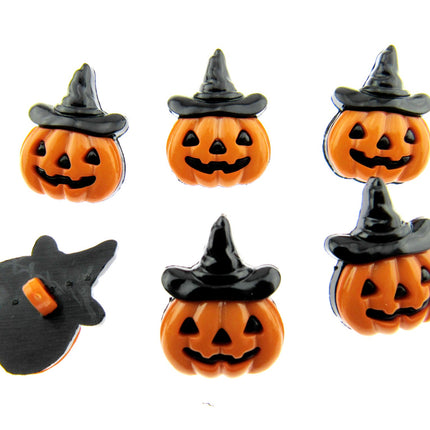 Halloween Pumpkin Buttons & Happy Smiley Face with Witches Hat 20mm Shank 612034 - ThreadandTrimmings