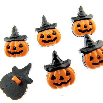 Halloween Pumpkin Buttons & Happy Smiley Face with Witches Hat 20mm Shank 612034 - ThreadandTrimmings