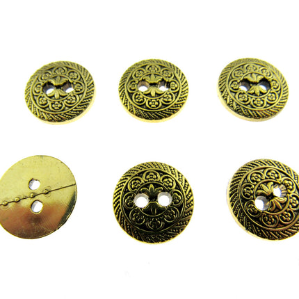 Round Antique Gold Oriental Button  Plastic 2 Hole Sew Through 15mm/25mm CX5 - ThreadandTrimmings