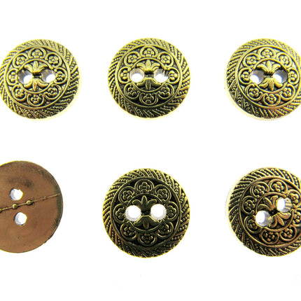 Round Antique Gold Oriental Button  Plastic 2 Hole Sew Through 15mm/25mm CX5 - ThreadandTrimmings