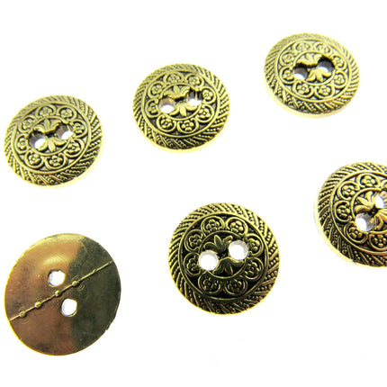 Round Antique Gold Oriental Button  Plastic 2 Hole Sew Through 15mm/25mm CX5 - ThreadandTrimmings