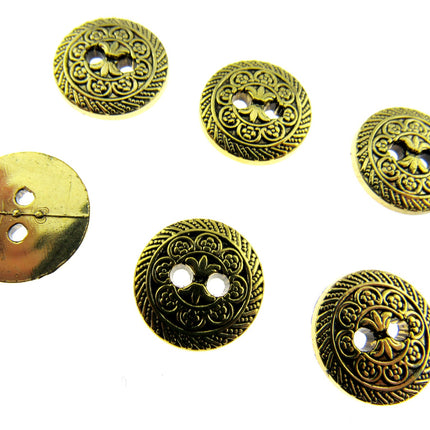 Round Antique Gold Oriental Button  Plastic 2 Hole Sew Through 15mm/25mm CX5 - ThreadandTrimmings