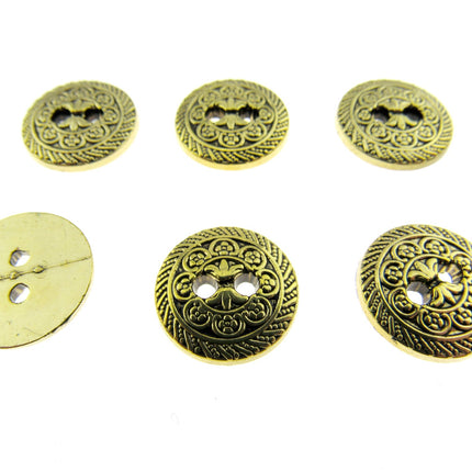 Round Antique Gold Oriental Button  Plastic 2 Hole Sew Through 15mm/25mm CX5 - ThreadandTrimmings