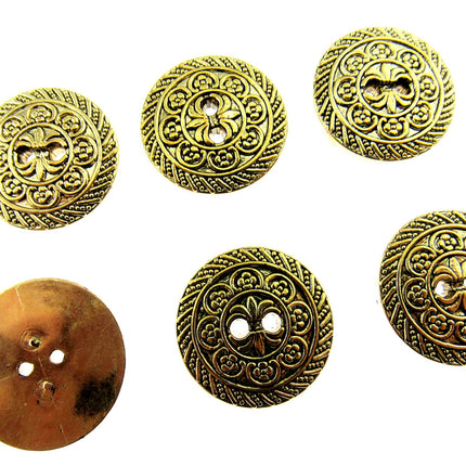 Round Antique Gold Oriental Button  Plastic 2 Hole Sew Through 15mm/25mm CX5 - ThreadandTrimmings