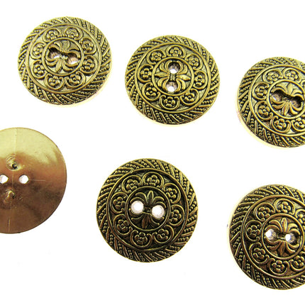 Round Antique Gold Oriental Button  Plastic 2 Hole Sew Through 15mm/25mm CX5 - ThreadandTrimmings