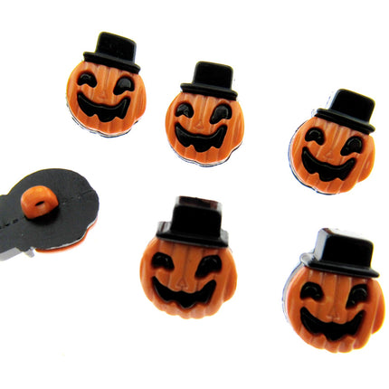 Halloween Pumpkin & Smiley Face Button with Top Hat - 18mm with Shank 303828