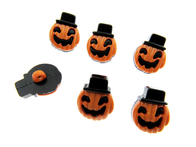 Halloween Pumpkin & Smiley Face Button with Top Hat - 18mm with Shank 303828
