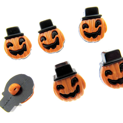 Halloween Pumpkin & Smiley Face Button with Top Hat - 18mm with Shank 303828