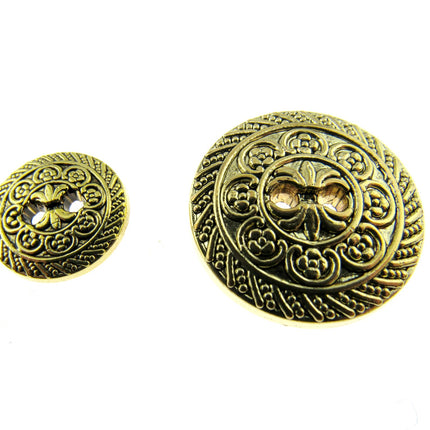 Round Antique Gold Oriental Button  Plastic 2 Hole Sew Through 15mm/25mm CX5 - ThreadandTrimmings