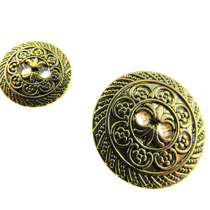 Round Antique Gold Oriental Button  Plastic 2 Hole Sew Through 15mm/25mm CX5 - ThreadandTrimmings