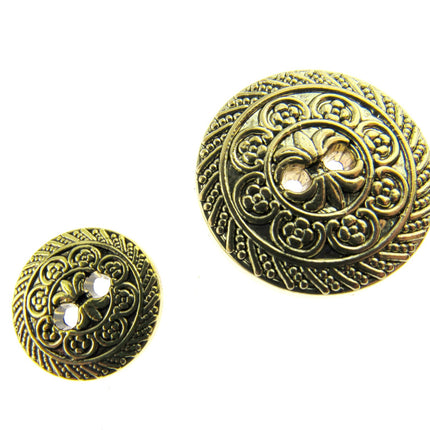 Round Antique Gold Oriental Button  Plastic 2 Hole Sew Through 15mm/25mm CX5 - ThreadandTrimmings