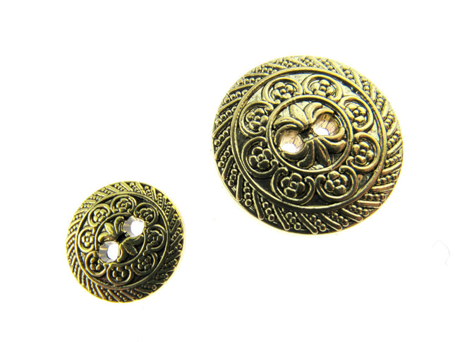 Round Antique Gold Oriental Button  Plastic 2 Hole Sew Through 15mm/25mm CX5 - ThreadandTrimmings