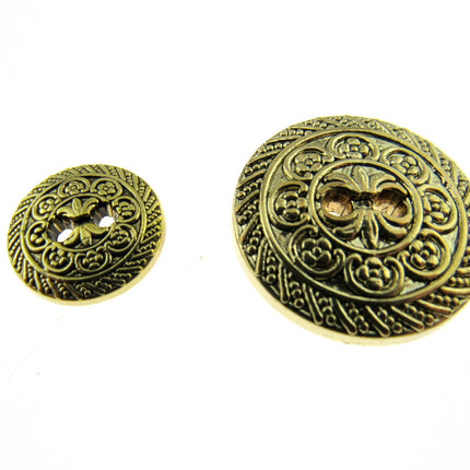 Round Antique Gold Oriental Button  Plastic 2 Hole Sew Through 15mm/25mm CX5 - ThreadandTrimmings