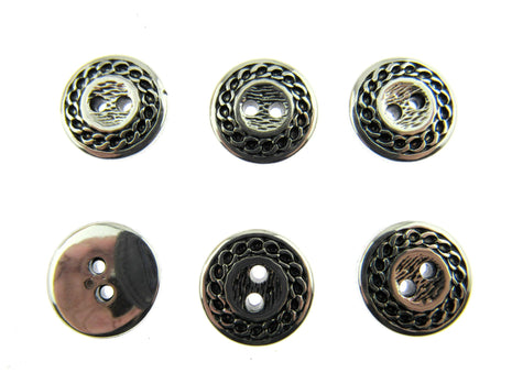 Silver Blazer Button Rope Chain Edge 2 Hole Sew Through 15mm 18mm Pack of 6