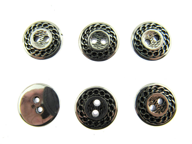 Silver Blazer Button Rope Chain Edge 2 Hole Sew Through 15mm 18mm Pack of 6