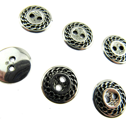 Flat Round Silver Blazer Button Ladies Designer Button With Chain Link/Rope Edge