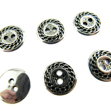 Flat Round Silver Blazer Button Ladies Designer Button With Chain Link/Rope Edge