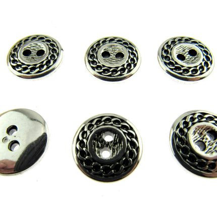 Flat Round Silver Blazer Button Ladies Designer Button With Chain Link/Rope Edge