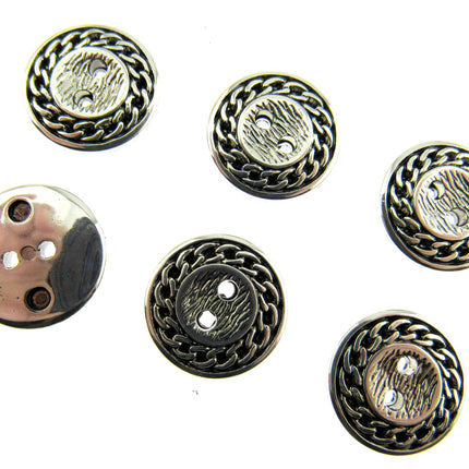 Flat Round Silver Blazer Button Ladies Designer Button With Chain Link/Rope Edge