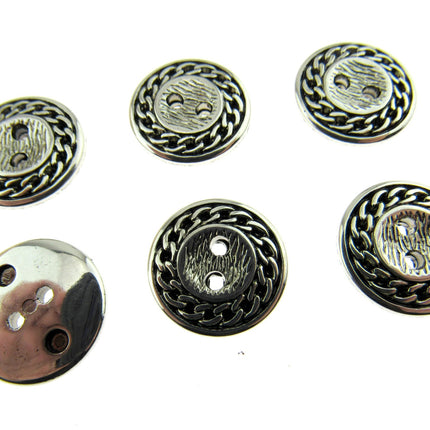Flat Round Silver Blazer Button Ladies Designer Button With Chain Link/Rope Edge