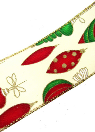 Wired Christmas Ribbon with Gold Sparkly Glittered Baubles - 2 Widths x2m- 46056 - ThreadandTrimmings