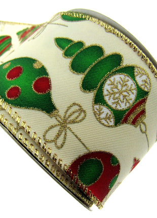 Wired Christmas Ribbon with Gold Sparkly Glittered Baubles - 2 Widths x2m- 46056 - ThreadandTrimmings