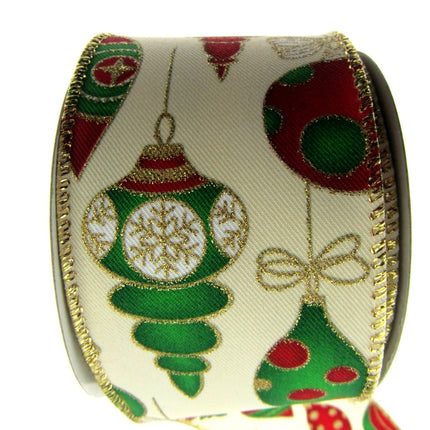 Wired Christmas Ribbon with Gold Sparkly Glittered Baubles - 2 Widths x2m- 46056 - ThreadandTrimmings