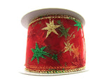 Red Wired Lurex Edge Sheer Christmas Ribbon with Shooting Stars -2m - 46057