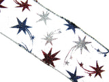 White Wired Lurex Edge Sheer Christmas Ribbon with Shooting Stars - 2m - 46057