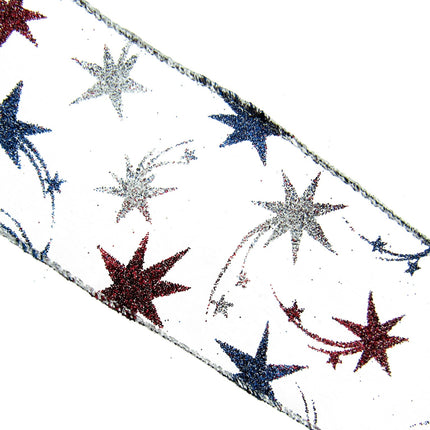 White Wired Lurex Edge Sheer Christmas Ribbon with Shooting Stars - 2m - 46057