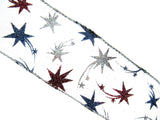 White Wired Lurex Edge Sheer Christmas Ribbon with Shooting Stars - 2m - 46057