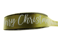 Gold Satin Merry Christmas Ribbon with Holly & Berries Design x 3m -(15mm) 55104